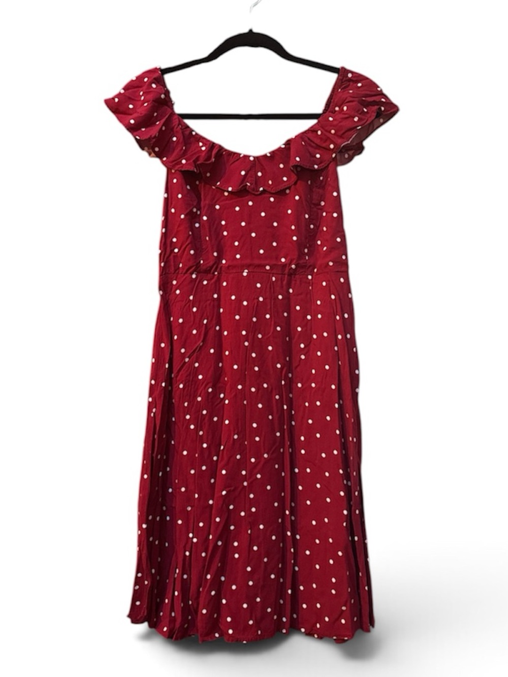 Old Navy Burgundy Red Polka Dot Off-Shoulder Midi Dress
